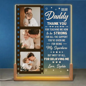 Custom Photo Thank You Daddy For Teaching Me How To Be Strong - Family Personalized Custom Shaped 3D LED Walnut Night Light - Father's Day, Birthday Gift For Dad