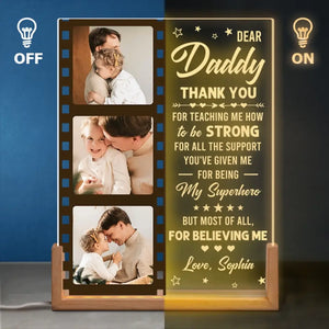 Custom Photo Thank You Daddy For Teaching Me How To Be Strong - Family Personalized Custom Shaped 3D LED Walnut Night Light - Father's Day, Birthday Gift For Dad