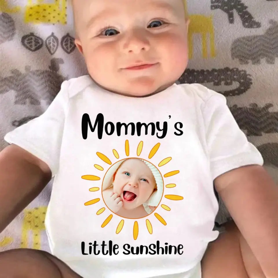 Custom Photo Little Sunshine - Family Personalized Custom Baby Onesie - Baby Shower Gift, Gift For First Mom
