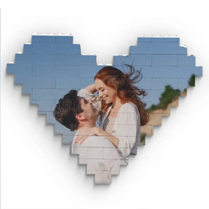 Custom Photo Together We Make A Family - Couple Personalized Custom Heart Shaped Building Brick Blocks - Gift For Husband Wife, Anniversary