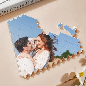 Custom Photo Together We Make A Family - Couple Personalized Custom Heart Shaped Building Brick Blocks - Gift For Husband Wife, Anniversary