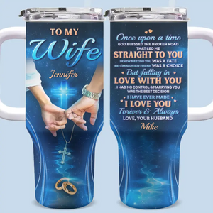 Once Upon A Time - Couple Personalized Custom 40 Oz Stainless Steel Tumbler With Handle - Gift For Husband Wife, Anniversary