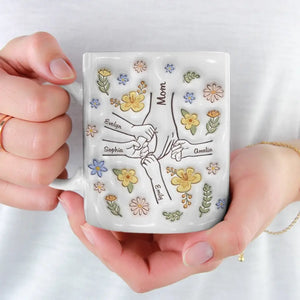 You Hold Our Hands, Also Our Hearts BK - Family Personalized Custom 3D Inflated Effect Printed Mug - Gift For Mom, Grandma