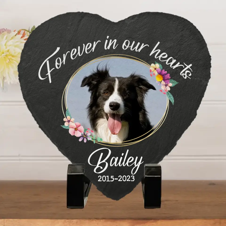 Custom Photo Forever In Our Hearts AMZ - Memorial Personalized Custom Heart Shaped Memorial Stone - New Arrival, Sympathy Gift For Pet Owners, Pet Lovers