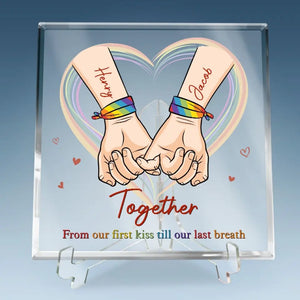 Together From Our First Kiss Till Our Last Breath - Couple Personalized Custom Square Shaped Acrylic Plaque - Gift For Husband Wife, Anniversary, LGBTQ+