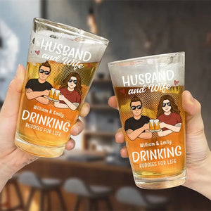 Drinking Buddies For Life - Couple Personalized Custom Beer Glass - Gift For Husband Wife, Anniversary