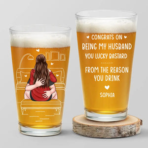 Lucky To Have You In My Life - Couple Personalized Custom Beer Glass - Gift For Husband Wife, Anniversary