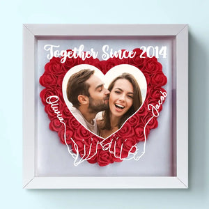 Custom Photo We Can Only Learn To Love By Loving - Couple Personalized Custom Flower Shadow Box - Gift For Husband Wife, Anniversary