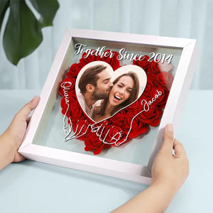 Custom Photo We Can Only Learn To Love By Loving - Couple Personalized Custom Flower Shadow Box - Gift For Husband Wife, Anniversary