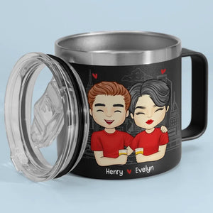 Congrats On Being My Husband, You Lucky Bastard - Couple Personalized Custom 14oz Stainless Steel Tumbler With Handle - Gift For Husband Wife, Anniversary