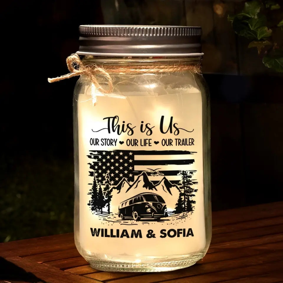 Camping Is Where The Adventure Begins - Camping Personalized Custom Mason Jar Light - Gift For Couple, Husband Wife, Camping Lovers