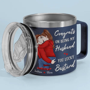 Congrats On Being My Husband - Couple Personalized Custom 14oz Stainless Steel Tumbler With Handle - Gift For Husband Wife, Anniversary