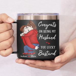 Congrats On Being My Husband - Couple Personalized Custom 14oz Stainless Steel Tumbler With Handle - Gift For Husband Wife, Anniversary