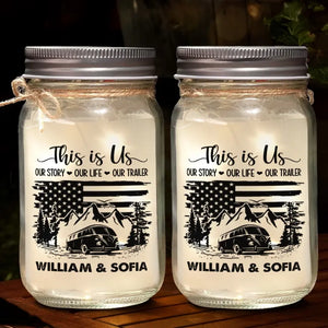 Camping Is Where The Adventure Begins - Camping Personalized Custom Mason Jar Light - Gift For Couple, Husband Wife, Camping Lovers