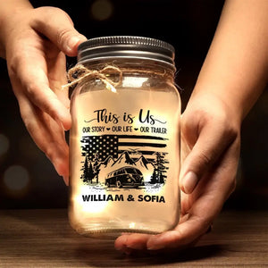 Camping Is Where The Adventure Begins - Camping Personalized Custom Mason Jar Light - Gift For Couple, Husband Wife, Camping Lovers