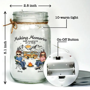 Making Memories One Campsite At A Time - Camping Personalized Custom Mason Jar Light - Gift For Husband Wife, Camping Lovers