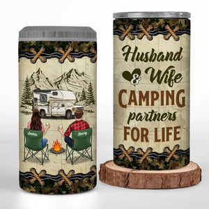 Camping Partners For Life - Camping Personalized Custom 4 In 1 Can Cooler Tumbler - Gift For Couple, Husband Wife, Camping Lovers