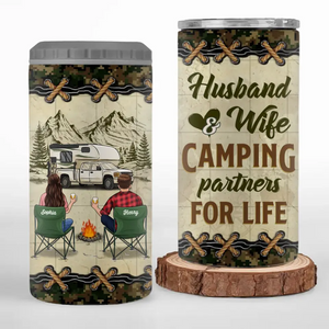 Camping Partners For Life - Camping Personalized Custom 4 In 1 Can Cooler Tumbler - Gift For Couple, Husband Wife, Camping Lovers