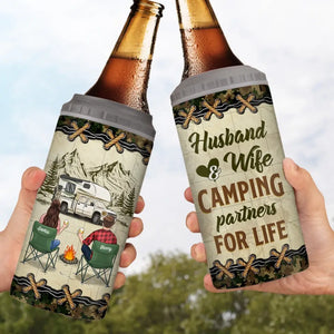 Camping Partners For Life - Camping Personalized Custom 4 In 1 Can Cooler Tumbler - Gift For Couple, Husband Wife, Camping Lovers