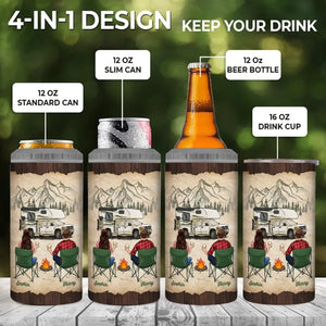 We Sit By The Campsite Together - Camping Personalized Custom 4 In 1 Can Cooler Tumbler - Gift For Couple, Husband Wife, Camping Lovers