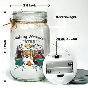 Making Memories Together, Side By Side - Camping Personalized Custom Mason Jar Light - Gift For Couple, Husband Wife, Camping Lovers