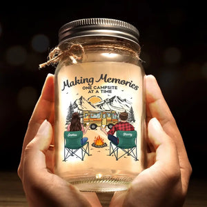 Making Memories Together, Side By Side - Camping Personalized Custom Mason Jar Light - Gift For Couple, Husband Wife, Camping Lovers