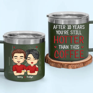 Congrats On Being My Husband, You Lucky Bastard - Couple Personalized Custom 14oz Stainless Steel Tumbler With Handle - Gift For Husband Wife, Anniversary