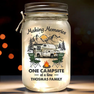 Make Memories In Every Corner Of The World - Camping Personalized Custom Mason Jar Light - Gift For Couple, Husband Wife, Camping Lovers