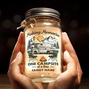 Make Memories In Every Corner Of The World - Camping Personalized Custom Mason Jar Light - Gift For Couple, Husband Wife, Camping Lovers