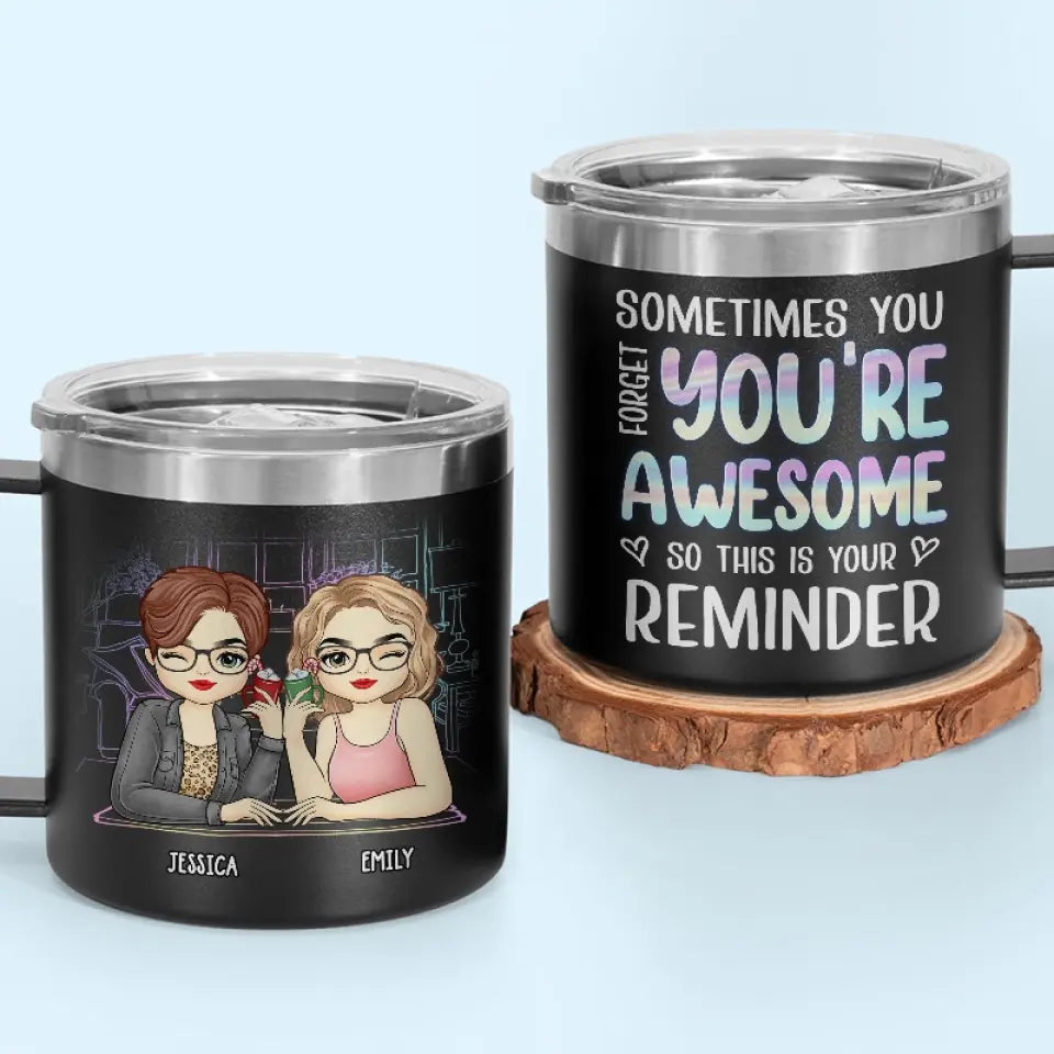 Thank You For Being My Emotional Support Bestie - Bestie Personalized Custom 14oz Stainless Steel Tumbler With Handle - Gift For Best Friends, BFF, Sisters