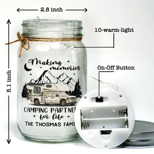 Making Memories You’ll Look Back On With A Smile - Camping Personalized Custom Mason Jar Light - Gift For Couple, Husband Wife, Camping Lovers