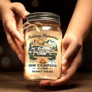 Make Memories In Every Corner Of The World - Camping Personalized Custom Mason Jar Light - Gift For Couple, Husband Wife, Camping Lovers