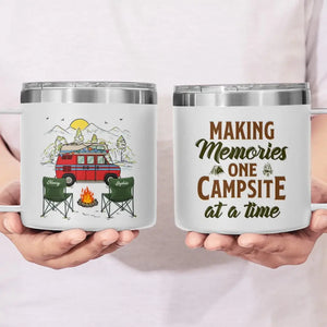 Happiness Is Making Memories With Those You Love - Camping Personalized Custom 14oz Stainless Steel Tumbler With Handle - Gift For Couple, Husband Wife, Camping Lovers