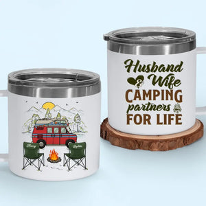 Happiness Is Making Memories With Those You Love - Camping Personalized Custom 14oz Stainless Steel Tumbler With Handle - Gift For Couple, Husband Wife, Camping Lovers