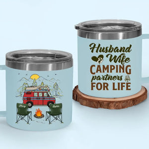 Happiness Is Making Memories With Those You Love - Camping Personalized Custom 14oz Stainless Steel Tumbler With Handle - Gift For Couple, Husband Wife, Camping Lovers