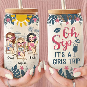 It's A Girls Trip - Bestie Personalized Custom Glass Cup, Iced Coffee Cup - Gift For Best Friends, BFF, Sisters