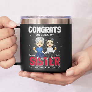 Congrats On Being My Bestie - Bestie Personalized Custom 14oz Stainless Steel Tumbler With Handle - Gift For Best Friends, BFF, Sisters