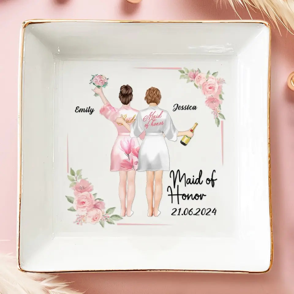 Celebrating Love And Friendship - Bestie Personalized Custom Jewelry Dish - Wedding Gift, Bridesmaid Gift For Best Friends, BFF, Sisters