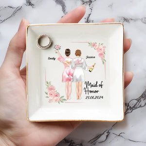 Celebrating Love And Friendship - Bestie Personalized Custom Jewelry Dish - Wedding Gift, Bridesmaid Gift For Best Friends, BFF, Sisters