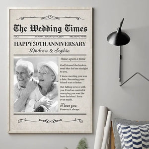 Custom Photo Newspaper Save The Date The Wedding Times - Couple Personalized Custom Vertical Poster - Gift For Husband Wife, Anniversary