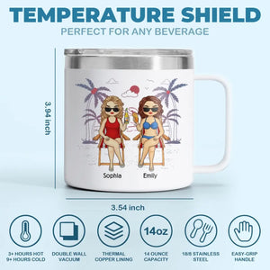 Friends, Sun, And Adorable Moments - Bestie Personalized Custom 14oz Stainless Steel Tumbler With Handle - Summer Vacation Gift For Best Friends, BFF, Sisters