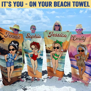 Summer Is The Season For Playful Adventures With Friends - Bestie Personalized Custom Beach Towel - Summer Vacation Gift, Birthday Pool Party Gift For Best Friends, BFF, Sisters