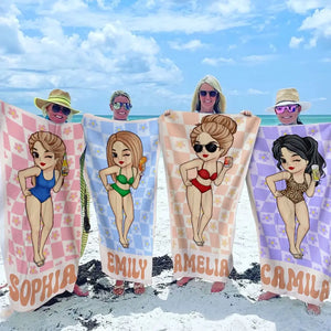 A Summer Without Friends Is Like A Book Without Words - Bestie Personalized Custom Beach Towel - Summer Vacation Gift, Birthday Pool Party Gift For Best Friends, BFF, Sisters