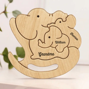 Your Hug Means More Than A Thousand Words - Family Personalized Custom Elephant Shaped Wooden Art Puzzle - Wooden Pet Carvings, Wood Sculpture Table Ornaments, Carved Wood Decor - Gift For Family Members