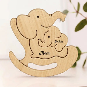 Your Hug Means More Than A Thousand Words - Family Personalized Custom Elephant Shaped Wooden Art Puzzle - Wooden Pet Carvings, Wood Sculpture Table Ornaments, Carved Wood Decor - Gift For Family Members