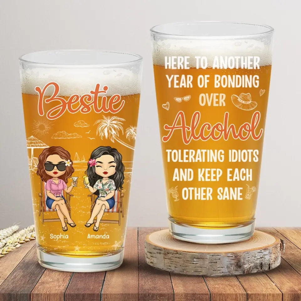 Cheers To Good Friends And Great Beer - Bestie Personalized Custom Beer Glass - Summer Vacation Gift For Best Friends, BFF, Sisters, Coworkers