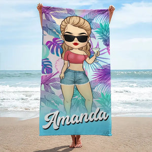 Summer Vibe - Bestie Personalized Custom Beach Towel - Summer Vacation Gift, Birthday Pool Party Gift For Best Friends, BFF, Sisters