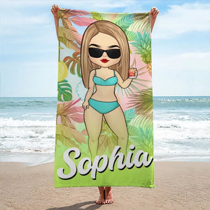 Summer Vibe - Bestie Personalized Custom Beach Towel - Summer Vacation Gift, Birthday Pool Party Gift For Best Friends, BFF, Sisters