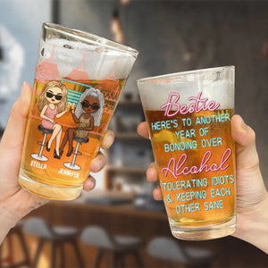 Sometimes The Best Therapy Is Drinking - Bestie Personalized Custom Beer Glass - Gift For Best Friends, BFF, Sisters, Coworkers