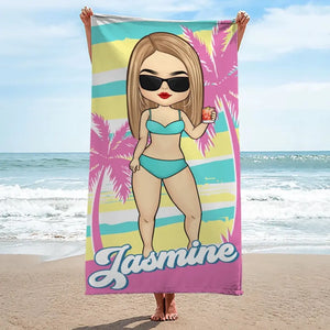 Oh Sip It's A Girl's Trip - Bestie Personalized Custom Beach Towel - Summer Vacation Gift, Birthday Pool Party Gift For Best Friends, BFF, Sisters